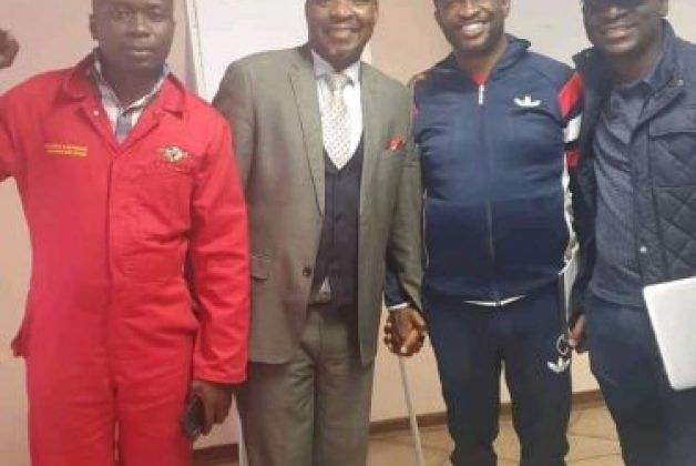 PUDEMO President Mlungisi Makhanya posing with EFFSWA Secretary General Ncamiso Ngcamphalala, Nkilongo MP Timothy Myeni, and SNUS President Colani Maseko.(Courtesy Picture.)